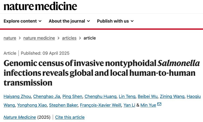 乐敏课题组在《Nature Medicine》发文揭示侵袭性非伤寒沙门菌“人传人”新模式