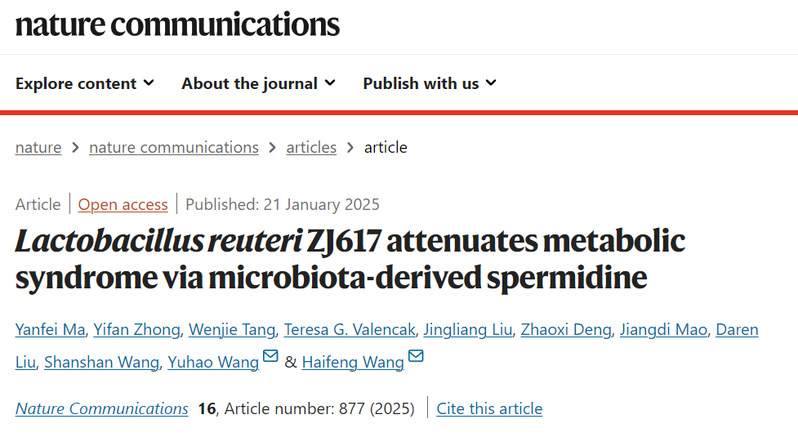 汪海峰课题组在《Nature Communications》发文揭示猪肠源罗伊氏乳酸杆菌调控机体代谢综合征的作用机制